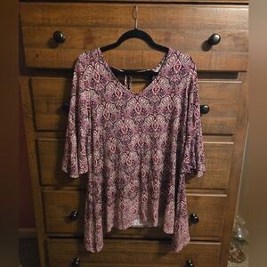 Rose & Olive Purple Paisley Flare-Sleeve Tunic